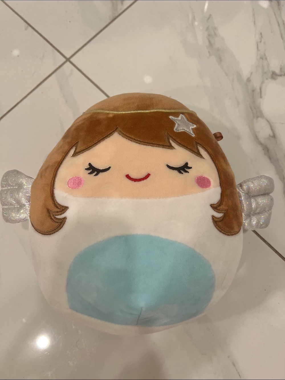 Squishmallows medium size  Brown and White Angel Plush with Silver Wings
